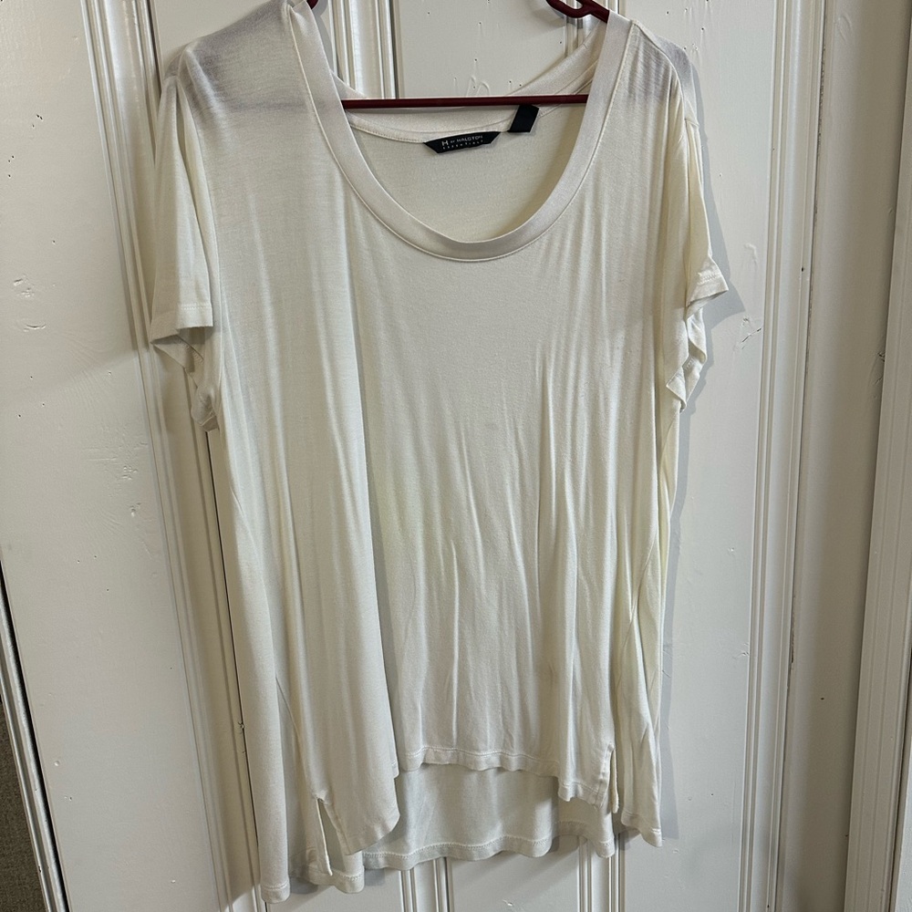 H&M Cream Asymmetrical Short Sleeve T-Shirt